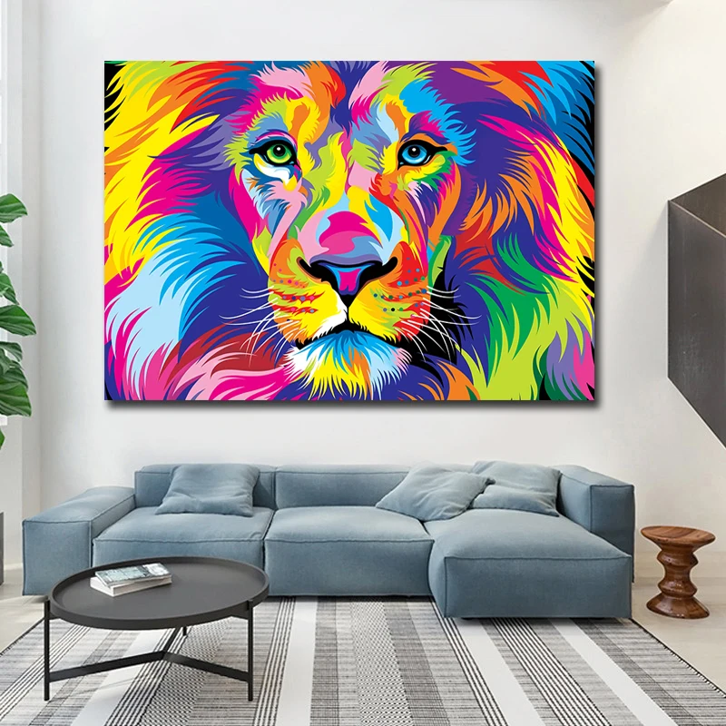 Large Size Abstract Colorful HD Print Canvas Lion Animal Oil Paintings Modern Wall Art Posters For Living Room Home Decor