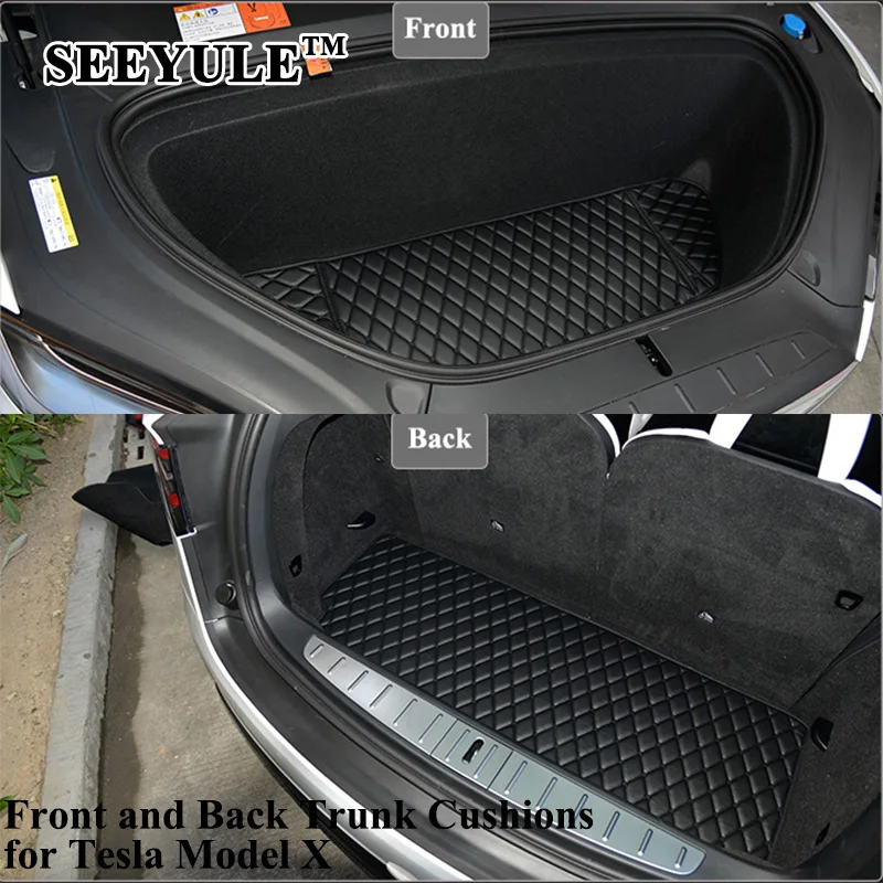 

1set SEEYULE Deluxe Front and Rear Trunk Cushions Carpet Decent Cover Mat Pad for Tesla Model X Car Accessories PU Leather