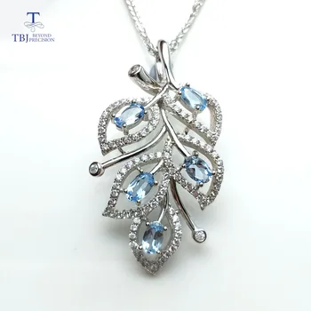 

TBJ,New Leaf pendant with Natural Aquamarine oval 3*5mm 0.94ct gemstone in 925 sterling silver fine jewelry for women as gift