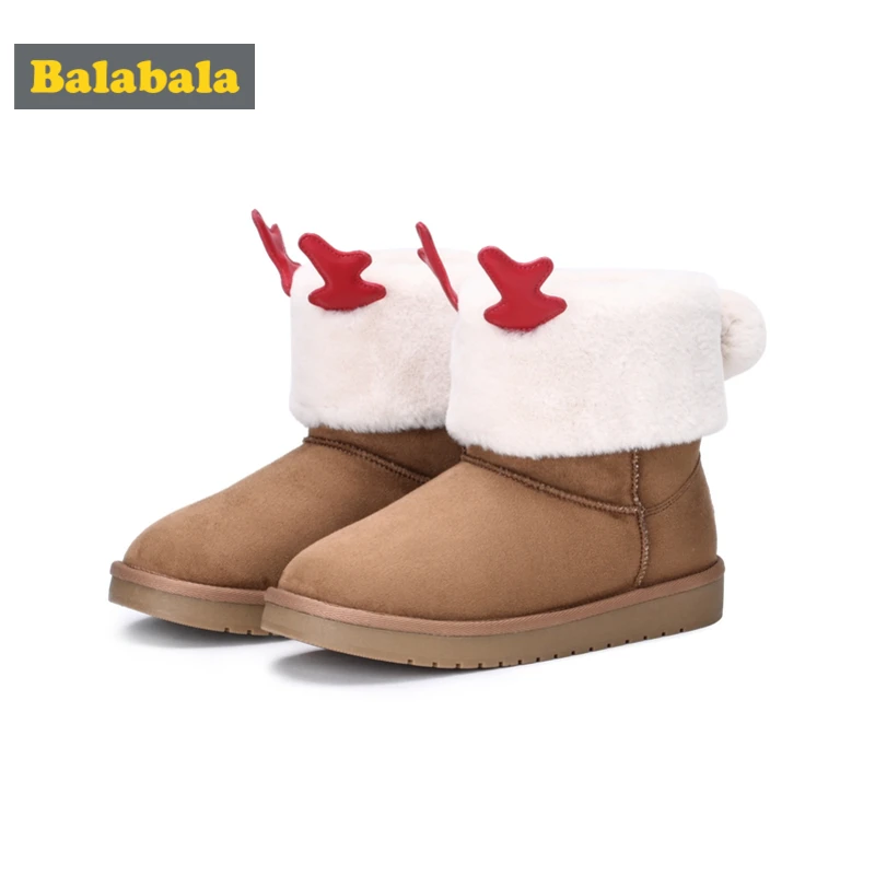 

Balabala Girl Faux Suede Fur-Lined Reindeer Ankle Boots with Soft EVA Soles for Teenage Girl with Pom Pom at Back Anti-Slip Sole
