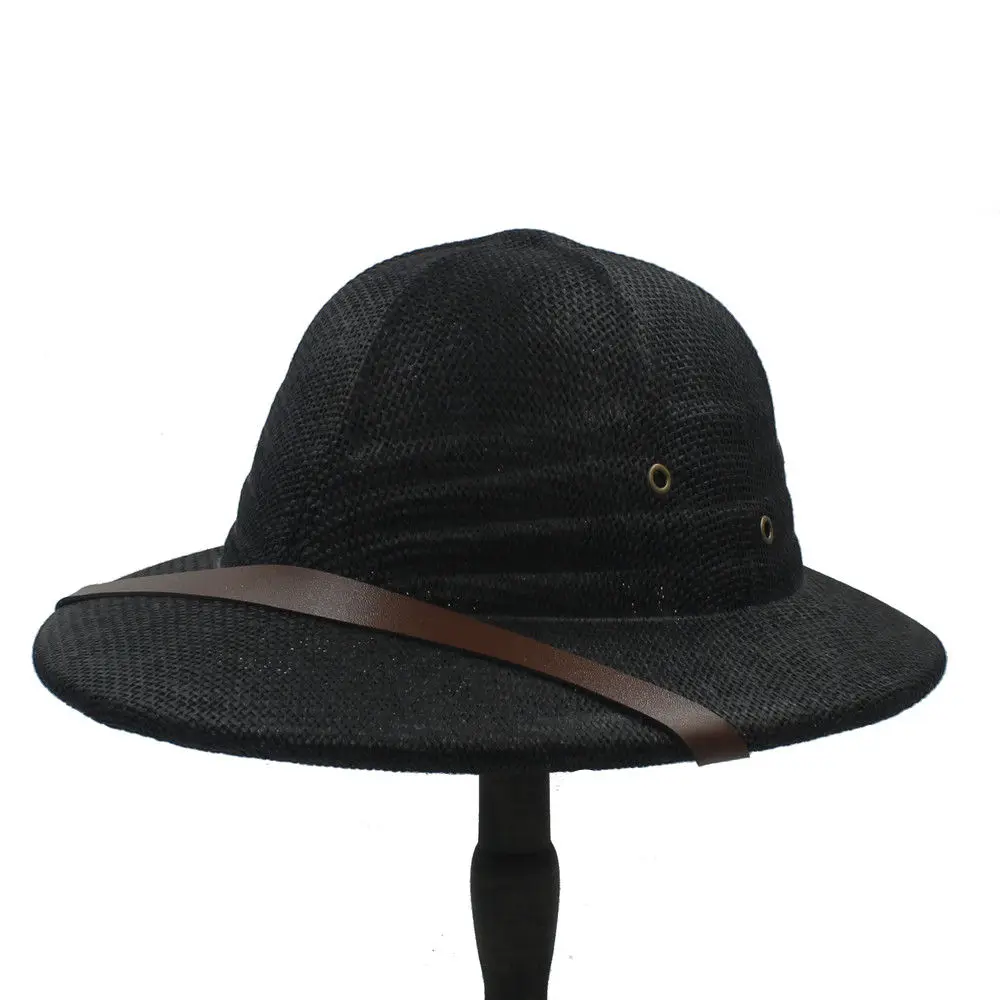 

LUCKYLIANJI Women's Men's Novelty Toquilla Hard Straw Helmet Pith Sun Hats For War Army Sun Hat Safari Jungle Miners Cap 56-59CM