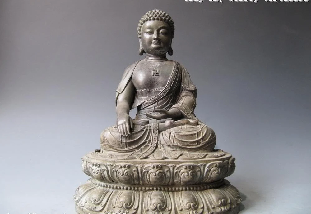 

Tibet Temple Folk worship Pure Bronze Tathagata Sakyamuni Amitabha Buddha Statue