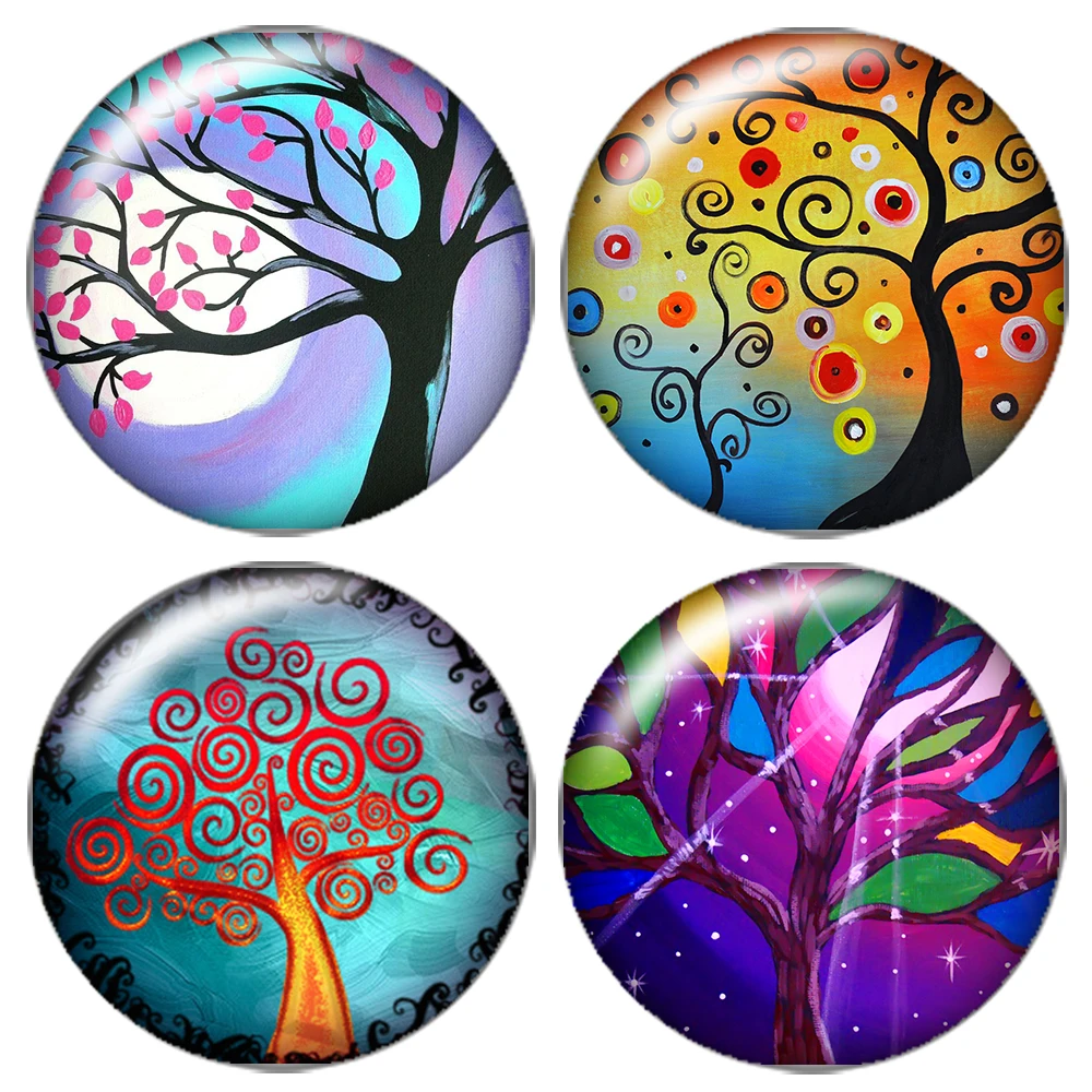 

DB0436 Beauty Abstract Colorful life of tree 18mm snap buttons 10pcs mixed round photo glass cabochon style for snap button jewe