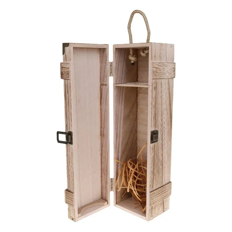 

Retro Empty Single Bottle Red Wine Box Paulownia Wood Storage Case Container Carrier Grape Whiskey Packing Box