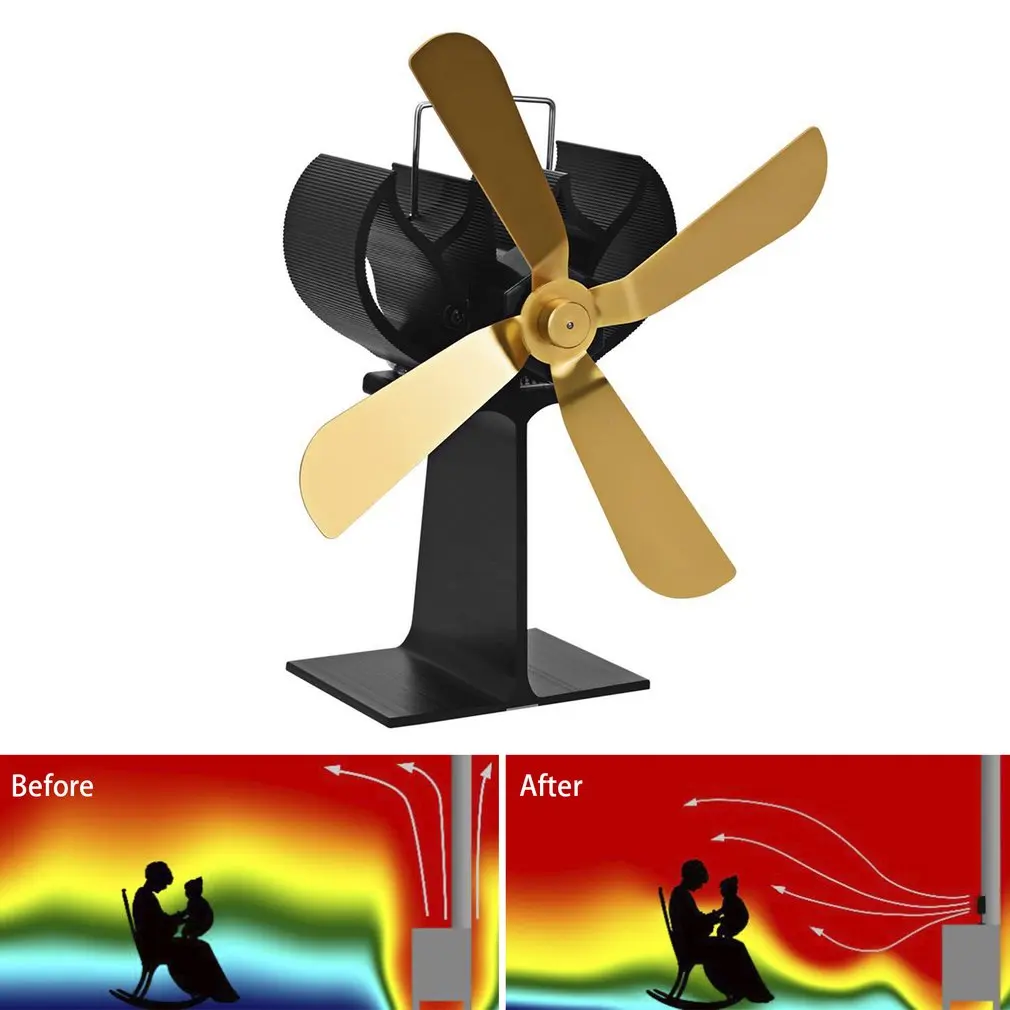 

4 Blades Heat Power Wood Stove Eco friendly Fan Home Wood Burner Fireplace Blower Fuel Coat Saving