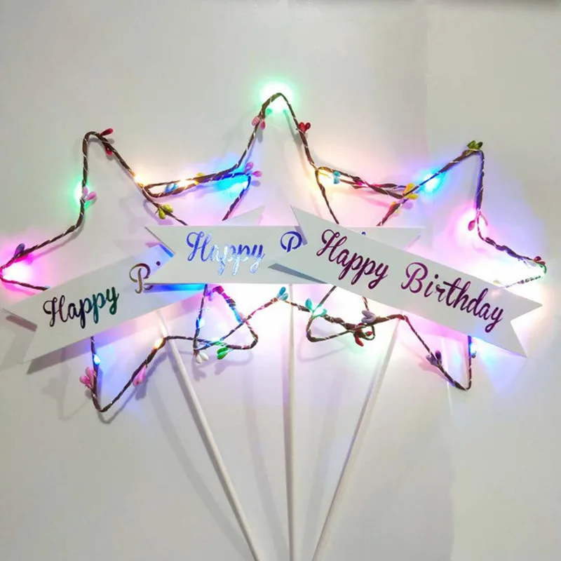 

Glitter Happy Birthday Cake Topper Star Light Red Blue Cake Top Flag Decoration For Birthday Party Wedding Supplies