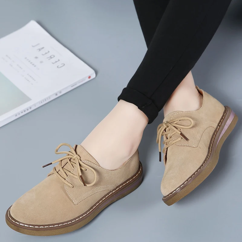 Suede Leather Women Flats Oxford Shoes 