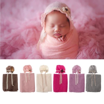 

Newborn Photography Props Baby Crochet Costume Photo Caps Stretch Blanket Set baby shower gift photography props accessories