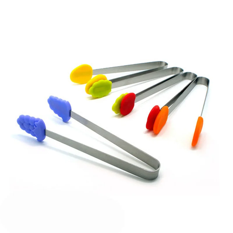 

New Food grade heat resistant silicone food Tongs stainless steel Fruit salad Sugar Bread Clamp Ice BBQ Buffet Kitchen Utensils