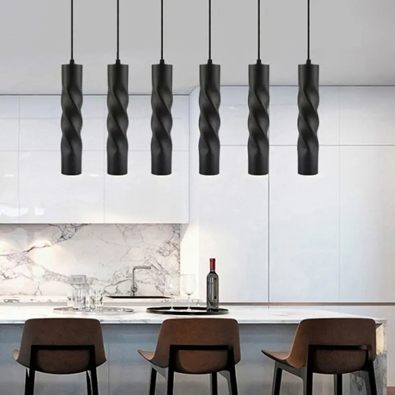 

Modern Pendant Lamp Long Tube S-shaped Thread Chandelier Ceiling Fixtures For Dining Room Shop Bar Kitchen Black