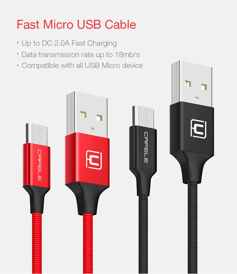 Cafele Micro USB кабель для Xiaomi Redmi 4X зарядный кабель USB Micro USB нейлоновый тканый кабель Micro USB для Xiaomi Redmi 5 Plus