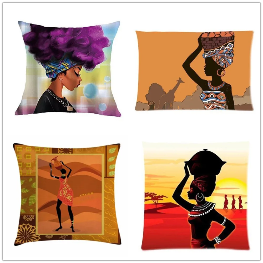 African Women Pillowcase Pillow Case Zippered Cushion Throw Cover Case