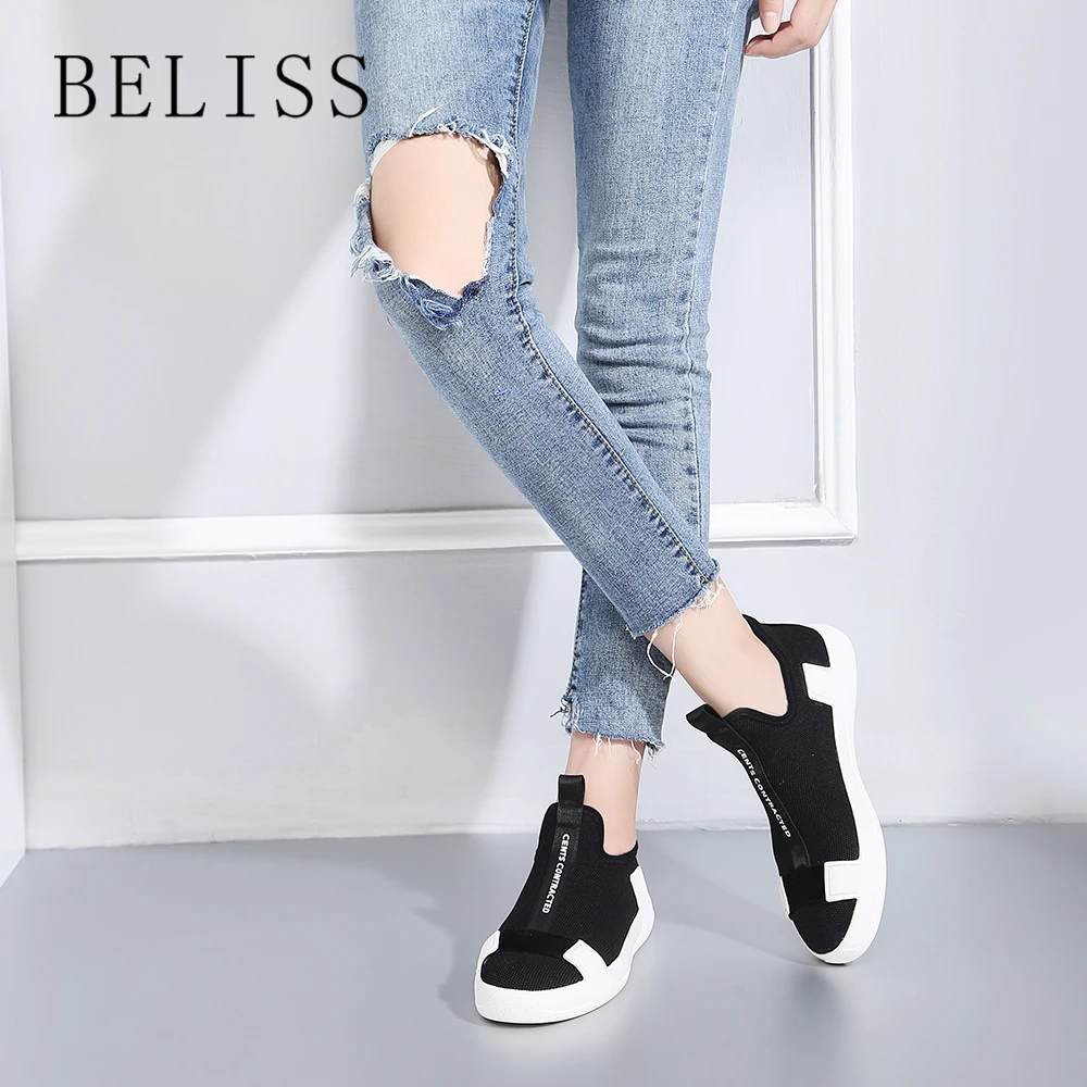

BELISS black woman flats casual shoes spring fall comfortable breathable mesh flats shoes platform sneakers women hot sale P7