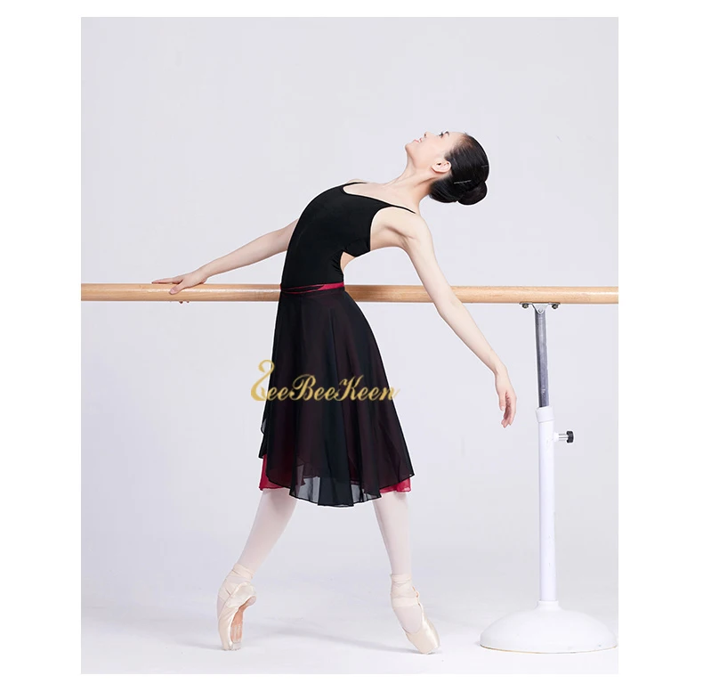 Ballet Chiffon Two-color Stitching Skirt Ballerina Summer Yoga/Sport Practice Long Skirt Women Dance Skirt Adult Wrap skirt