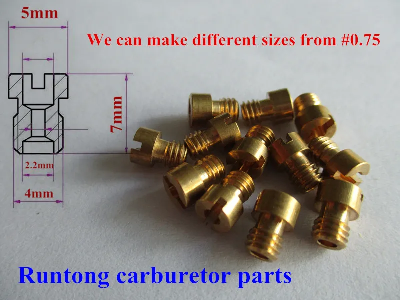 

(Free shipping 6 pieces)GY6-50 80 PZ19 C70 JH70 CVK24 26 thread 4MM main jet Motorcycle Keihin carburetor injetors nozzle