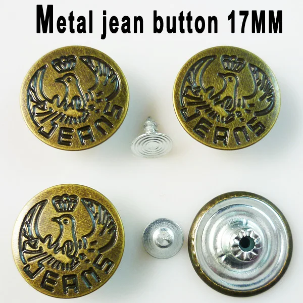 50PCS 17MM bronze tone eagle metal jean button ROUND BRAND BUTTONS