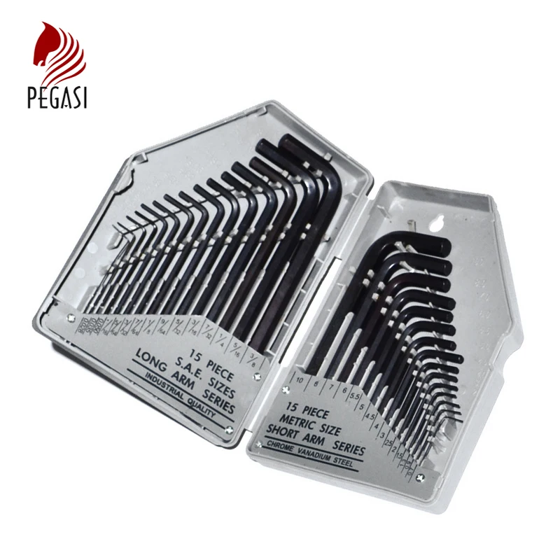 

PEGASI 30pcs/set allen key SAE and Metric size Hexagonal wrench Chrome vanadium tools set Universal wrench Hexahedron