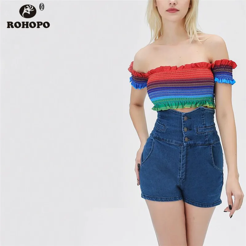 ROHOPO, женские джинсовые шорты с высокой талией, летние, уличные, для девушек, винтажные, джинсовые, хит, шорты, для девушек, тонкие, сексуальные, повседневные, джинсы# LT1996
