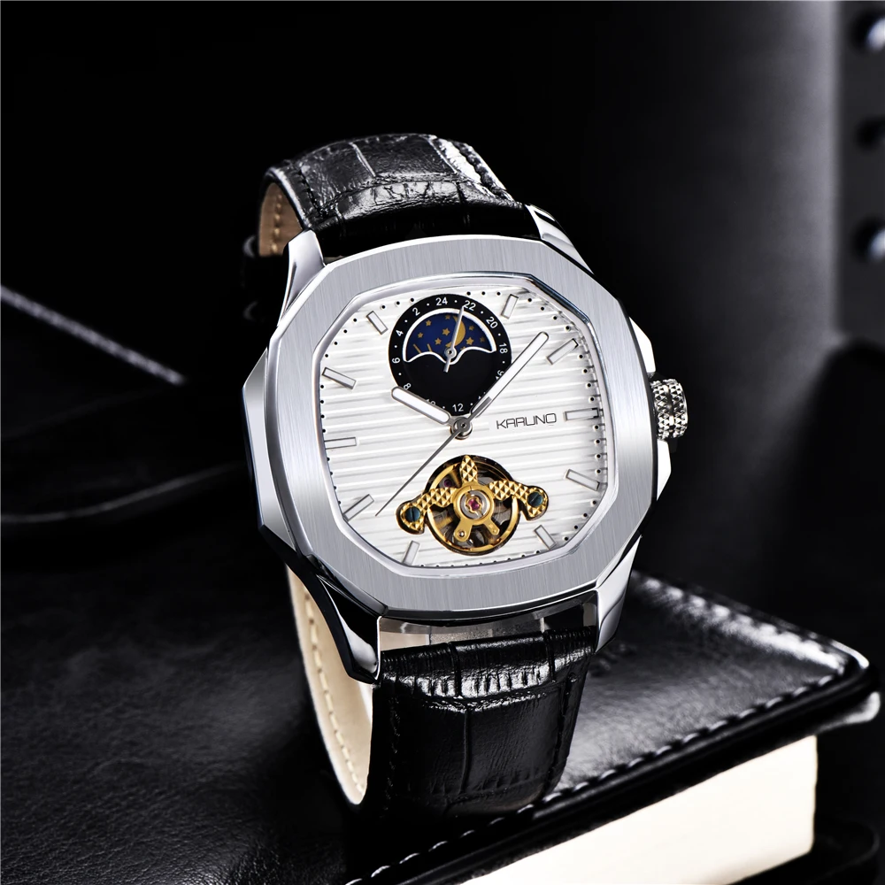 MCE Мужские механические часы для мужчин модные автоматические часы мужские Moon Phase квадратные кожаные часы наручные часы с турбийоном