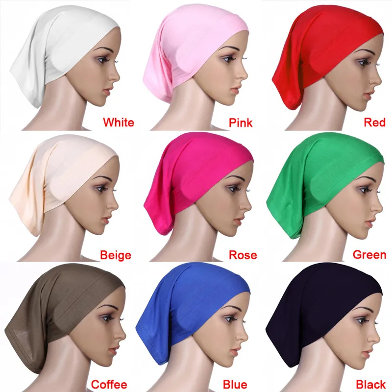 9 Colors Elastic Adjustable Muslim Islamic Arabian hijab tube veil robe abaya inner caps hats Modal Stretch 30x24cm