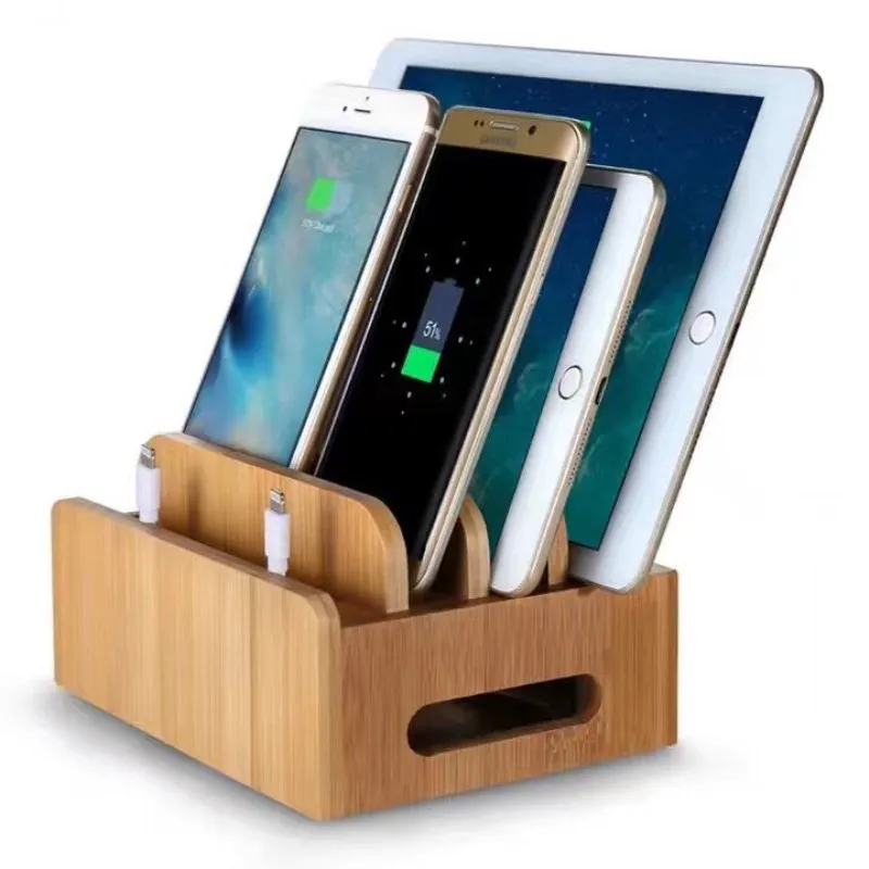 

Bamboo Multi-device Cords Charging Station Docks Holder Stand for iphone for Samsung for Smart Phones and Tablets PC Stand Hold