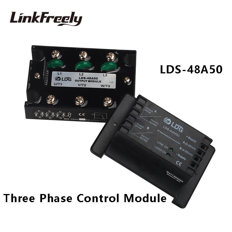 

LDS-48A50 SSR Solid State Relay 50A 480VAC Soft Starting Motor Controllers 3-Phase Analog Power Control Module Voltage Relay