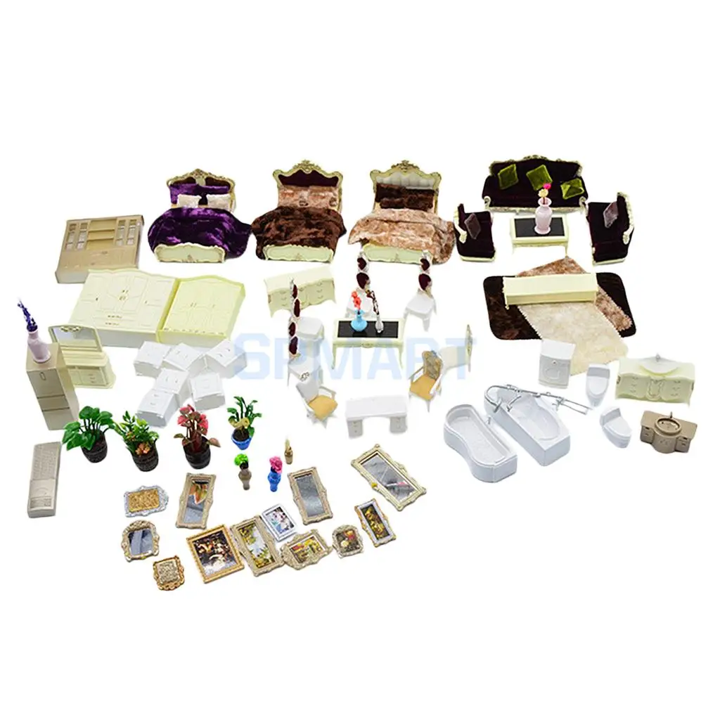 

Miniatures European Style Family House Funiture Model Set Kits 1/25 Home Decoration Gift DIY Dollhouse