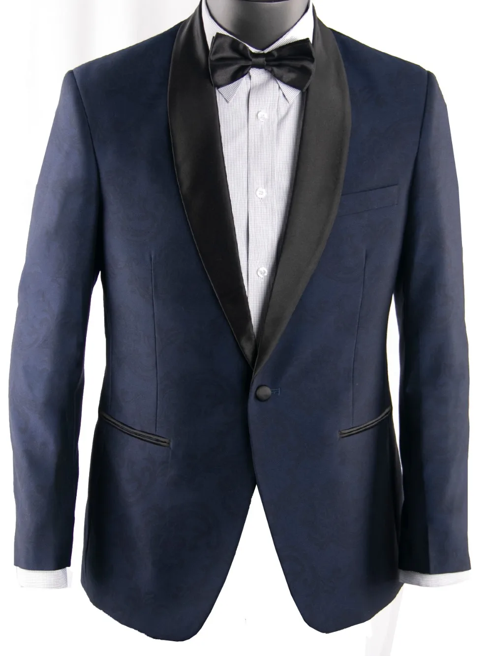 Custom Made Jacquard Wedding Suits for Men Navy Blue Tuxedo with Black Shawl Lapel Wedding Attire for Grooms & Formal Occasions