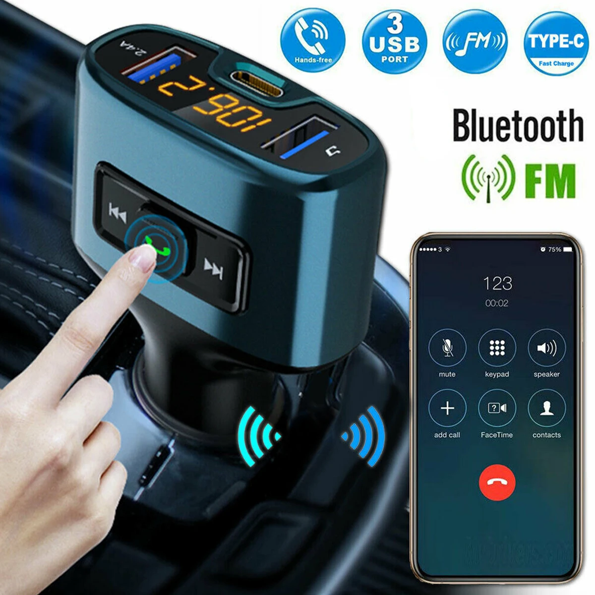 Быстрая зарядка Bluetooth Handsfree fm-плеер 18 Вт беспроводной Bluetooth Автомобильный MP3-плеер fm-передатчик радио type-C USB