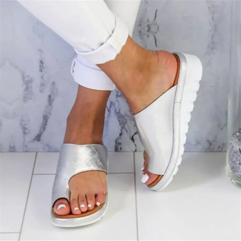 

Women PU Leather Shoes Comfy Platform Flat Sole Ladies Casual Soft Big Toe Foot Correction Sandal Orthopedic Bunion Corrector