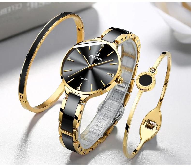 Switzerland BINGER 7 мм ультра-тонкие кварцевые часы женские модные керамические наручные часы из розового золота женские водонепроницаемые Montre Femme