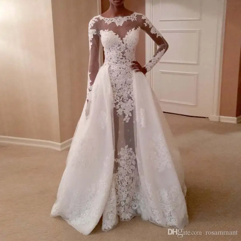Винтажное Vestido De Noiva с длинным рукавом 2019 прозрачное официальное свадебное платье