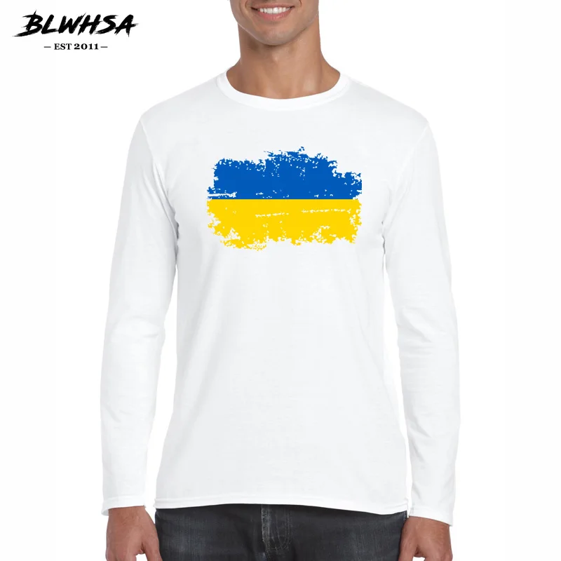 

Мужская футболка с длинным рукавом BLWHSA, Повседневная белая футболка из 100% хлопка с украинским флагом, весна-осень