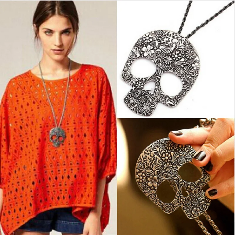 

Hot women harvest Gothic skull scarf itself retro necklace charm necklace gift by point over