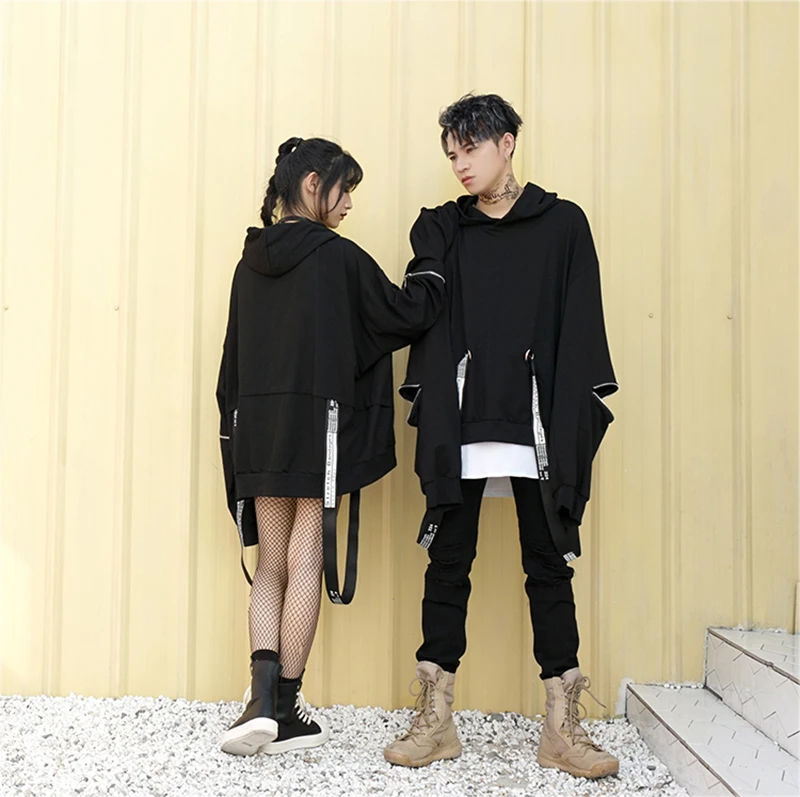  Long Hoodies Men Casual Zip Ribbon Hip Hop  (14)