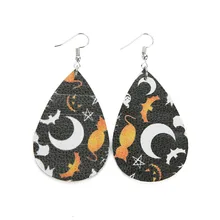 

Fostfo Halloween Pattern PU Leather Big Water Drop Dangle Earrings TearDrop Earrings For Women Fashion Jewelry 2018