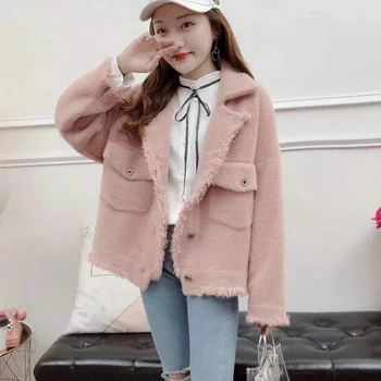 

Winter Fashion Long Sleeve Pink Jackets Woman Loose Tassel Sweater Coat Casual Streetwear Coats Chaquetas Mujer Plus Size