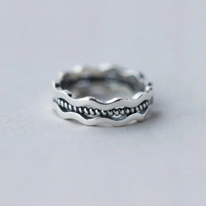 

WYEAIIR Thai Silver Simple Personality Retro Versa Creative Simple 925 Sterling Silver Female Resizable Opening Rings