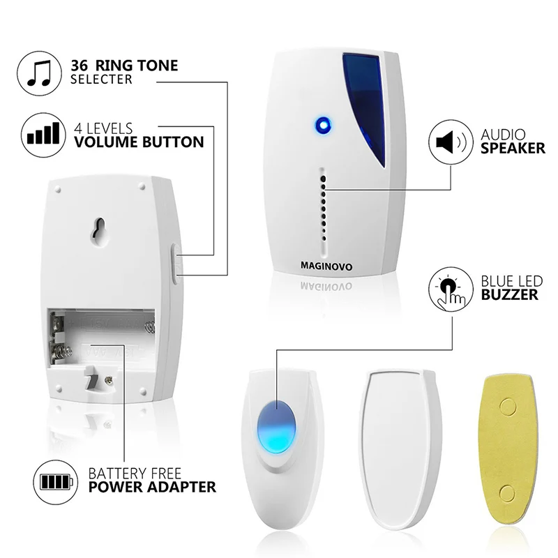 

HOT Wireless Doorbell 36 Tunes Chimes 100M Range Digital Remote Control Home Door Bell LED Receiver Campainha TI99