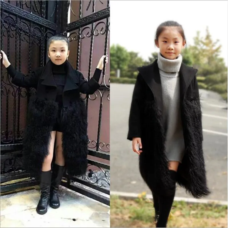 Autumn And Winter New Children's Clothing Girls Cotton Faux Fur Coat Imitation Fur Long Single-breasted Thick Jacket QC901