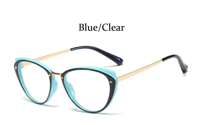 Сексуальная Красная оправа для очков в стиле кошачьи глаза прозрачная оправа для очков женские классические прозрачные оптические очки оправа металлические ножки Мода - Цвет оправы: Blue Clear