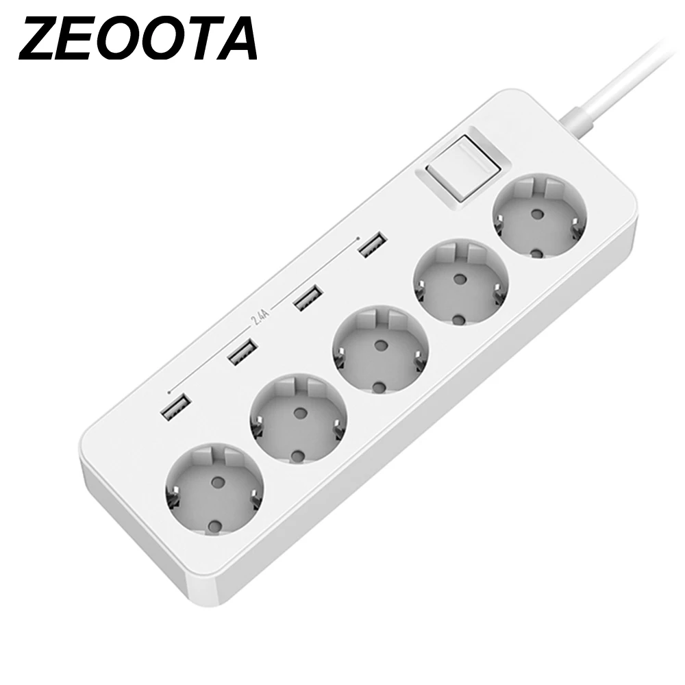 

Power Strip Surge Protection USB Outlet Extension EU Electric Plug Socket with USB Charging Adapter 1.5m Extension Cord