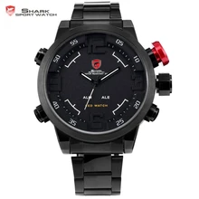 Gulper SHARK Sport Montre Analogique Numérique LED En Acier Inoxydable Complet Noir Blanc Alarme Sport En Plein Air De Mode Quartz Montres/SH108