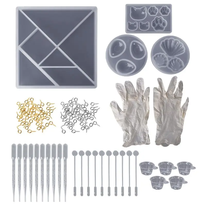 

1 Set Epoxy Resin Kit DIY Jewelry Making Geometric Molds Silicone Mold Pins Measure Cup Dropper Disposable Gloves