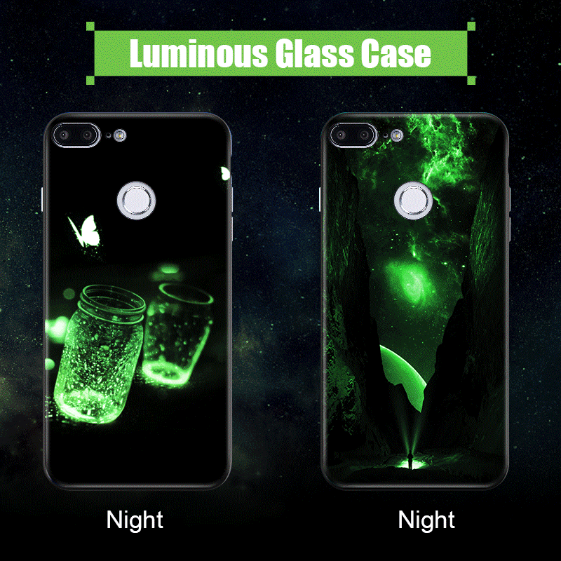 Luminous Glass Phone Case On For Huawei Mate 10 20 Lite P Smart P20 P10 Lite Nova 3 7S 7C Honor 7A 9 Lite 10 8X Play Back Cover