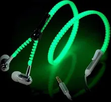 Hot Sale! Glow In The Dark Earphones Glow Earbuds Metal Zipper Glowing Headset Luminous Light Stereo With Mic fone de ouvido E02