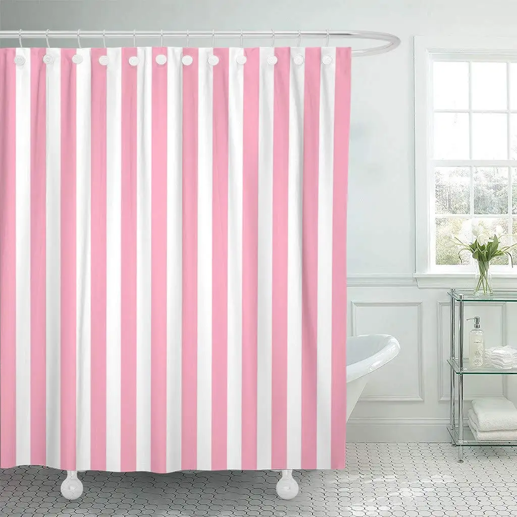 Shower Curtain with Hooks Birthday Stripes Abstract Pink Blank Born