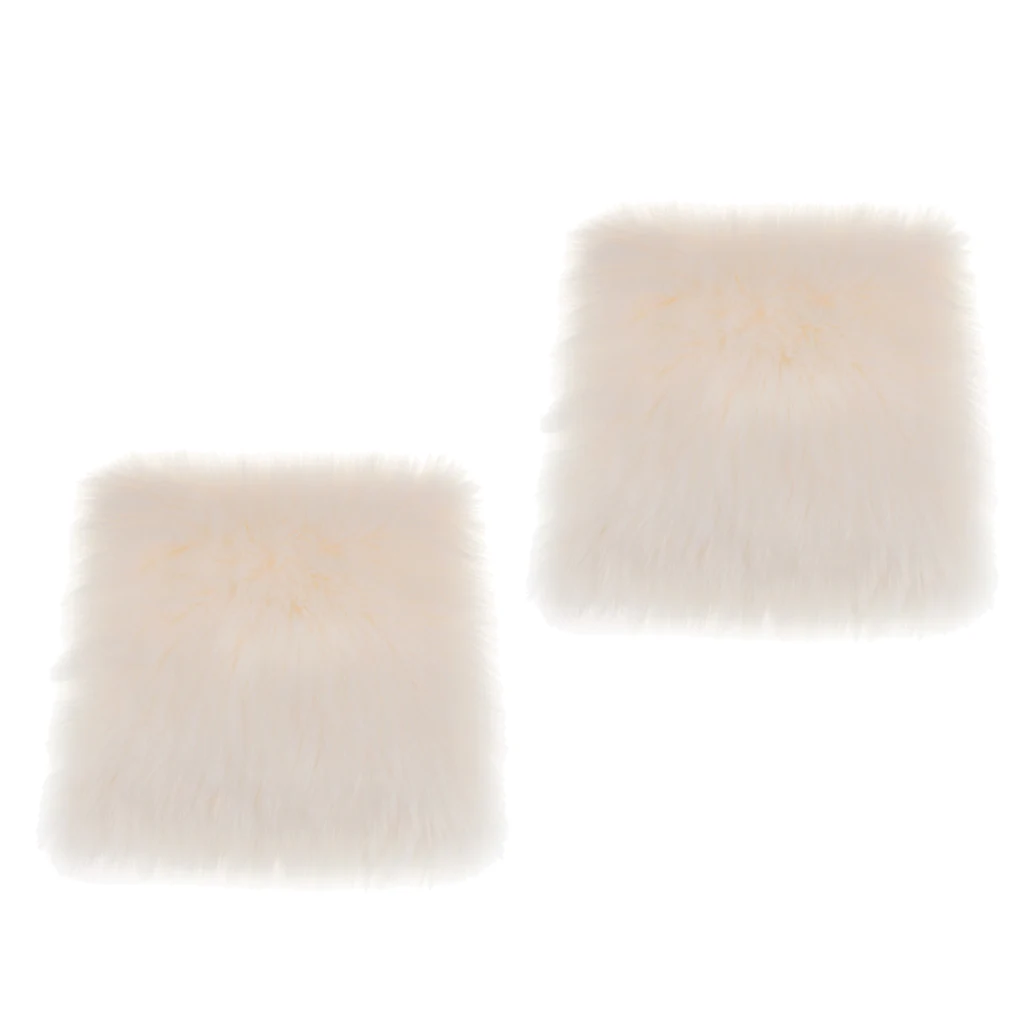 Pack 2 Faux Sheepskin Seat Cushion Bedroom Floor Mat Office Car Seat Sofa Chair Pad Mat Tatami 40cmx40cm -White