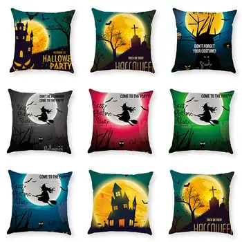 

Fashion Decor Witch Pumpkin Castle Linen Pillowcase Halloween Mat Set Home Decor