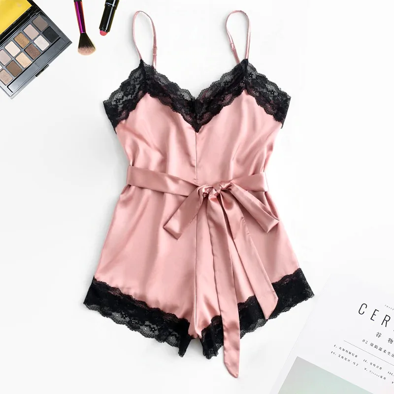Aduloty Women's Pajamas Summer Sling Shorts Satin Pajamas Ms Sexy Underwear Lace Insert Slip Belted Pajama Romper - Pink
Aduloty Women's Pajamas Summer Sling Shorts Satin Pajamas Ms Sexy Underwear Lace Insert Slip Belted Pajama Romper - Pink